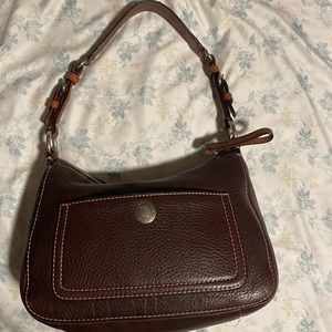 Coach Brown with Salmon Pink Trim Leather Clutch. Vintage Nubuck Leather.